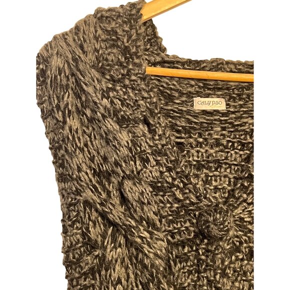 Calypso St. Barth Women Hand-3D Chunky Cable Knit Wool Blend Vest Pckts S/M Hood - Picture 14 of 16